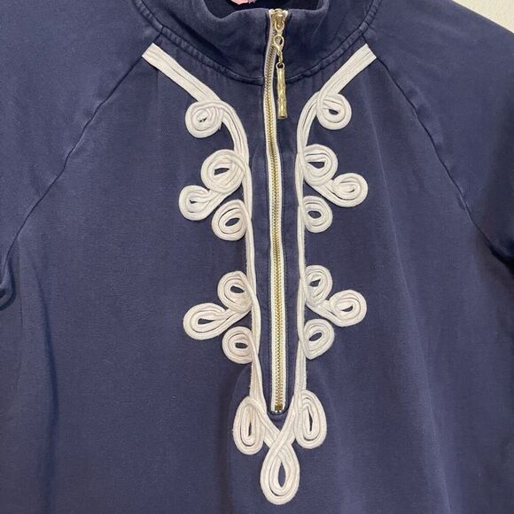 Lilly Pulitzer Popover Navy Quarter Zip Sweatshirt Size M - Picture 3 of 8
